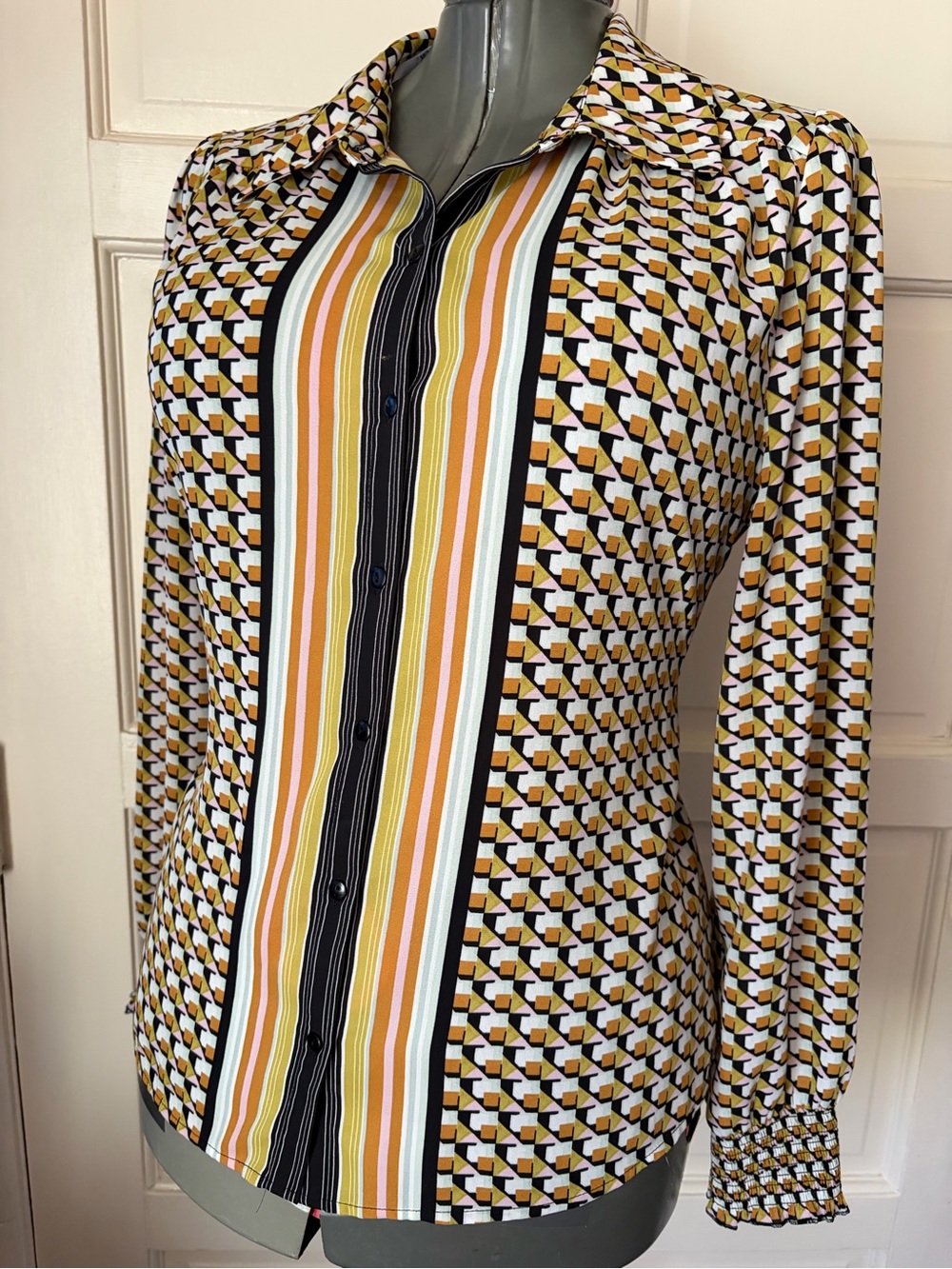 DR2 Geometric Print Top in Mustard, Black, Pink, Mint